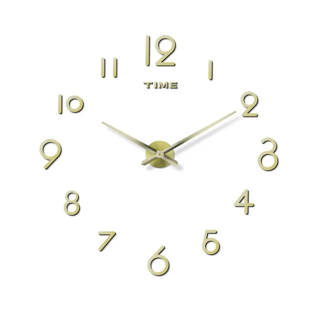 Wall Clock Large Frameless 3D Clock Mirror Effect Modern Arabic Numerals (Gold)
